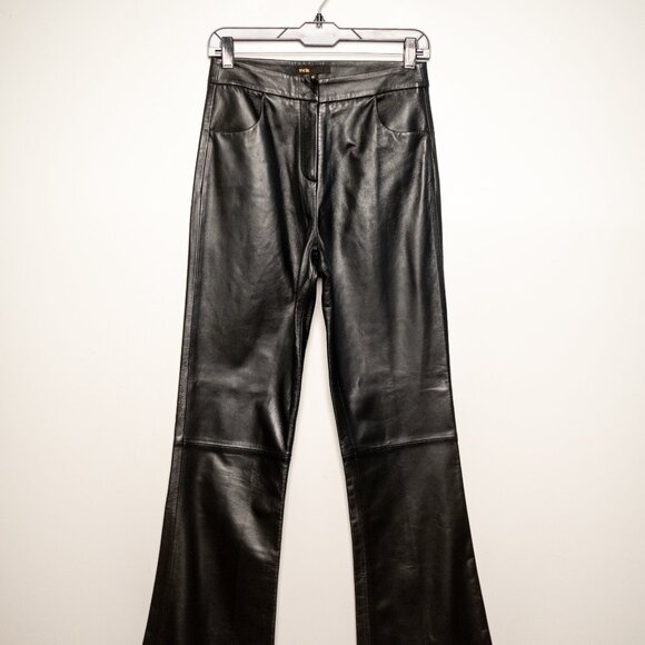 Maje Black Leather Pants Cropped Flare Lambskin High Rise Trousers Size 36 - Picture 1 of 3